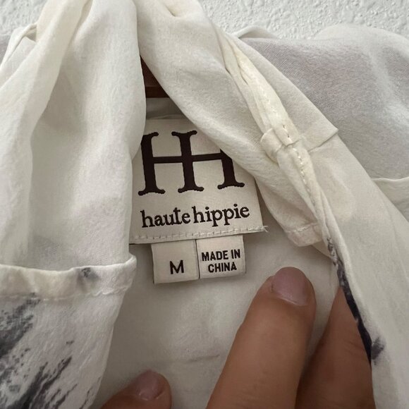 Haute Hippie Womens white Black Silk Tie Dye Open Duster Cardigan Size Medium - Picture 5 of 5